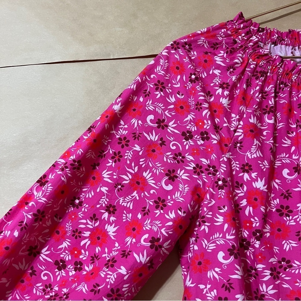 Figue | Bella Dress Tiered Popover Mini Dress Smocked Sleeve Pink Floral Size S - Picture 9 of 15